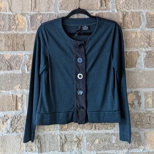 FOIL Pure Merino Dark Green Knit Cardigan Oversized Buttons Boxy Fit Size Small